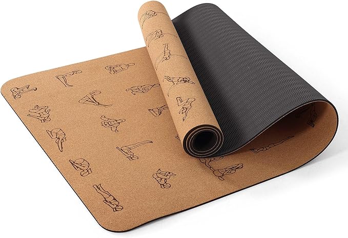 Premium Cork Yoga Mat 1/4 & 2/5 Inch Thick 72 x 26 in, Thick Cork and TPE Non Slip Yoga Mats for Women Men, Sweat Proof Eco-friendly, Great for Hot Yoga & Workouts - Bloomnest