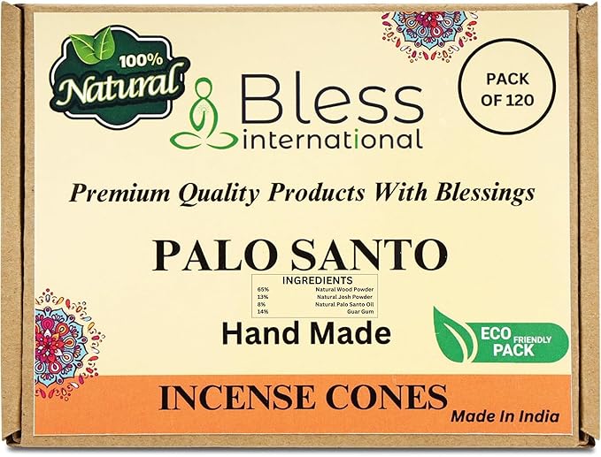 Bless International Palo Santo 100%-Natural-Incense-Cones Handmade-Hand-Dipped Organic-Chemicals-Free for-Purification-Relaxation-Positivity-Yoga-Meditation The-Best-scents (120 Count) BlessInternational