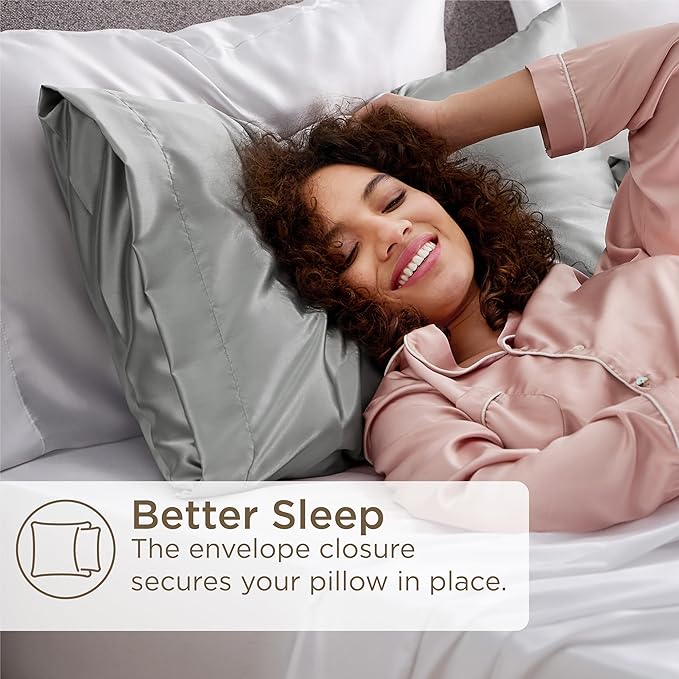 Bedsure King Size Satin Pillowcase Set of 4 - Silver Grey Pillow Covers for Hair and Skin 20x36 Inches with Envelope Closure, Similar to Silk Pillow Cases, Gifts for Women Men - Bloomnest