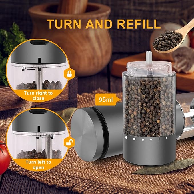 Electric Salt and Pepper Grinder Set Rechargeable, External Adjustable Coarseness, Automatic Salt & Pepper Shakers Mills, Kitchen Gadgets,Stocking Stuffers Christmas Cooking Gifts for Adults Men Women - Bloomnest