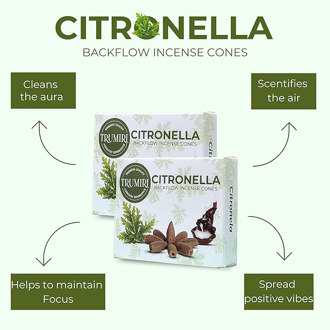 Citronella Backflow Incense Cones - 60 TotalIncense Waterfall Cones - 6 Packs (10 Each) TRUMIRI