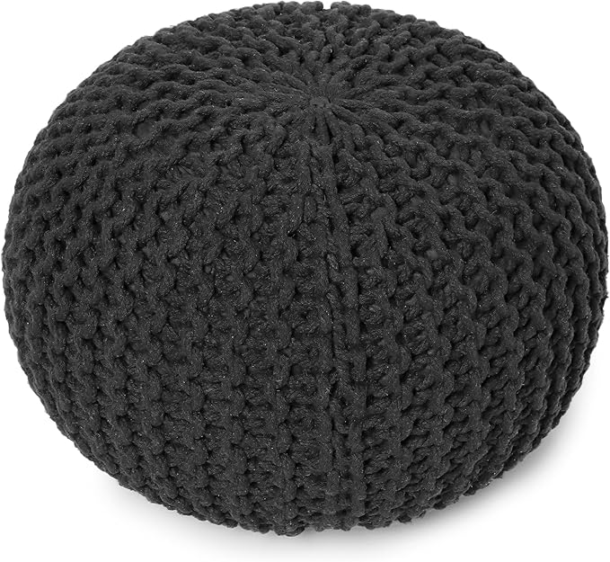 REDEARTH Round Pouf Foot Stool Ottoman - Cotton Hand Knitted Dori Pouffe - Cord Boho Home Décor - Stuffed Cable Poof for Living Room - Bedroom (19.5"x19.5"x14") - Dark Gray - Bloomnest
