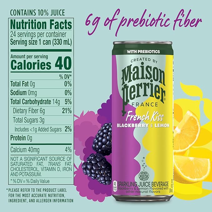 Maison Perrier French Kiss Sweetened Sparkling Juice Beverage, Blackberry & Lemon Flavors With Real Fruit Juices, 24Pk - Bloomnest