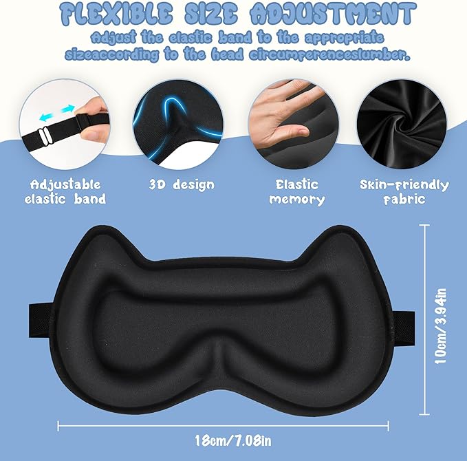 Kids Sleep Mask Eye Mask: 3D Contoured Cup Sleeping Masks, Blindfold with Adjustable Strap, Kids Eye Cover for Boys, Girls, Teens, Pressure-Free with Memory Foam Face Mask for Sleeping (Royal Blue) - Bloomnest