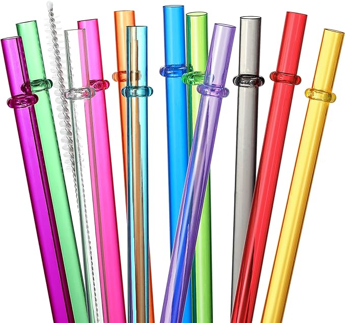 24 PCS, Reusable Straws with 4 Brushes, 10.5" Long Tritan Hard Plastic Straws, 12 Colors Translucent Replacement Drinking for 16OZ-32 OZ Tumblers, Cups, Jars, Stanley, YETI, Starbucks, BPA Free Bloomnest