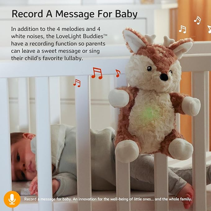 Cloud b Sound Machine with White Noise Soothing Sounds | Cuddly Stuffed Animal & Nomadic Nightlight | Record Parent Voice | Adjustable Settings and Auto-Shutoff | LoveLight Buddies - Finley Fawn - Bloomnest