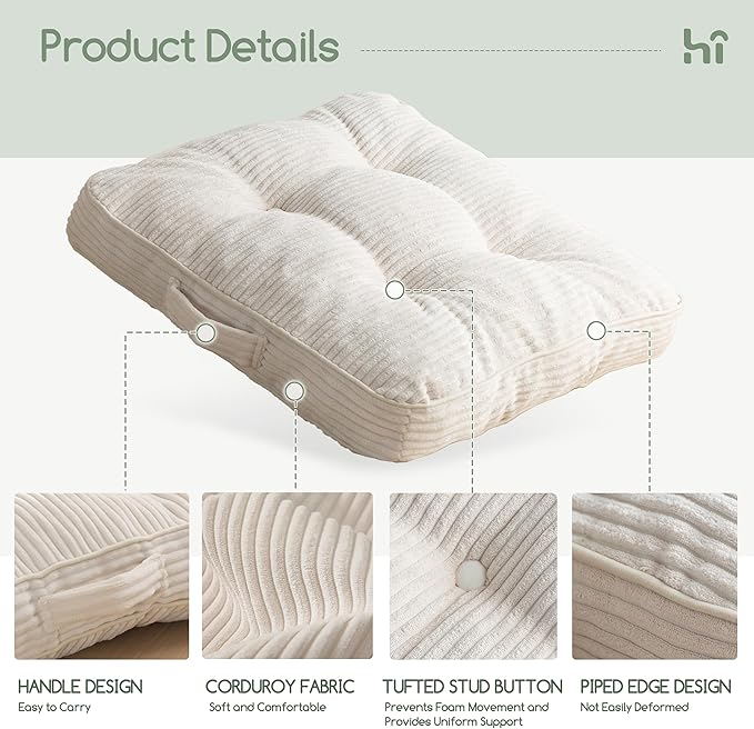 HIGOGOGO Washable Floor Pillow Cushion for Adults, Meditation Cushion Pillow, Large Square Floor Sitting, Removable Tufted Corduroy Cover, for Tatami Living Room or Yoga, 22x22 Inch, Machine Washable - Bloomnest