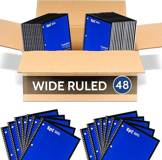 EPI Spiral Notebook | Wide - 70 Sheets, Durable Spiral Binding | 10.5 x 8 in | Classroom Supplies | School, Office, Note Taking, Journaling - 48 Pack - Bloomnest