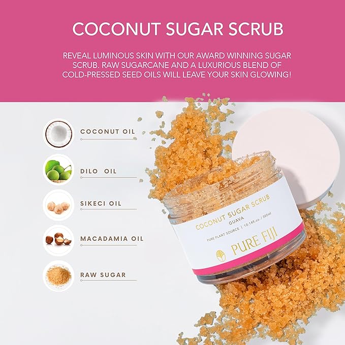 Pure Fiji Coconut Sugar Body Scrub, Guava (10.14 Oz /300ml) - Bloomnest