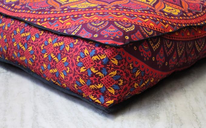 New Orange Ombre 24" Mandala Barmeri Large Floor Pillow Cover Cushion Meditation Seating Ottoman Throw Cover Hippie Decorative Zipped Bohemian Pouf Ottoman Pom Pom Cases 24 " square - Bloomnest