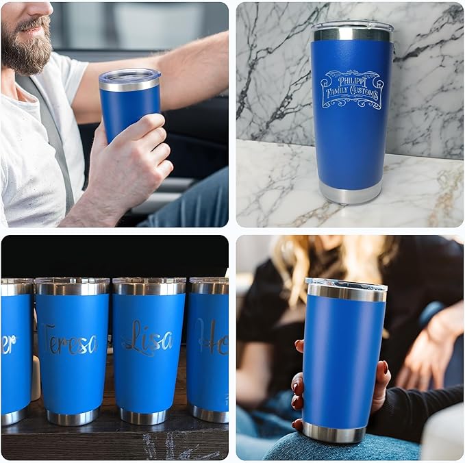 OMTech 20oz Tumblers Bulk, 12pc Stainless Steel Tumbler Set with Lid & Straw, Double Wall Vacuum Insulated Mug for Laser Engraver, Travel Coffee Mug for Hot & Cold Drinks, Navy Blue Powder Coated Cup - Bloomnest