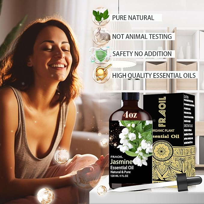 Jasmine Essential Oil, Jasmine Oil 4 Fl Oz 120ML for Diffuser Humidifier Yoga Cleaning DIY Candle Soap Making Perfume Gift for Women Essential Oils - Bloomnest