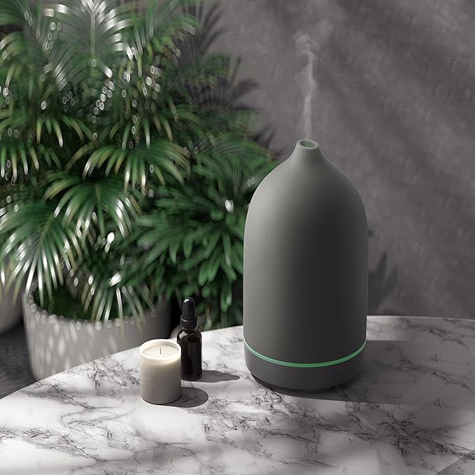 Aromatherapy Essential Oil Diffuser,9 Colors Mood Light,4 Timer Stone Diffuser Living Room(Grey) - Bloomnest