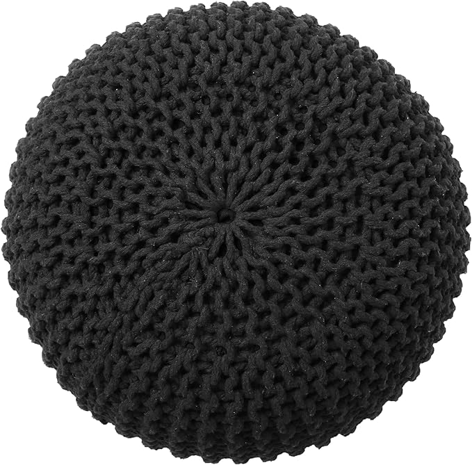 REDEARTH Round Pouf Foot Stool Ottoman - Cotton Hand Knitted Dori Pouffe - Cord Boho Home Décor - Stuffed Cable Poof for Living Room - Bedroom (19.5"x19.5"x14") - Dark Gray - Bloomnest