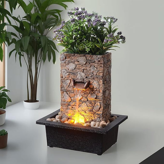 Kalona Tabletop Waterfall Fountain, Zen Fountain for Home Office Decor with LED Lights, Relaxing Indoor Water Feature with Realistic Stone Look for Meditation(23111) - Bloomnest