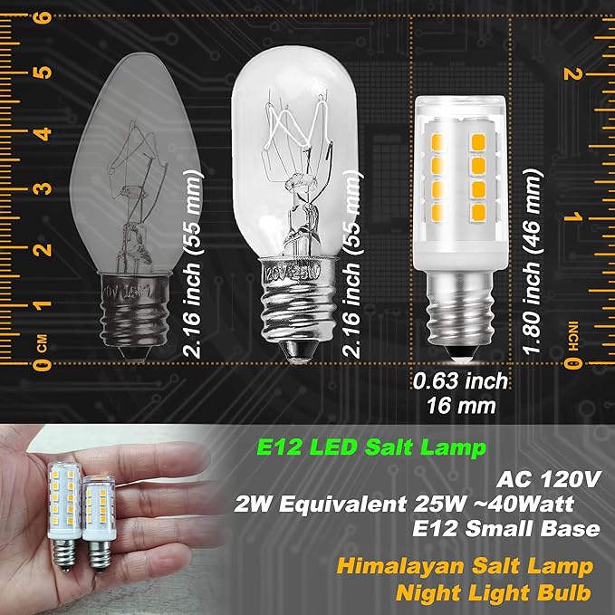 2W C7 E12 LED Salt Lamp Replacement Bulb 300lm Warm White 2700K 120V E12 Candelabra Base for 25W-40W Himalayan Salt Lamp Night Light Chandelier Christmas Lighting Dryer Refrigerators Bulb, 2 Pack - Bloomnest