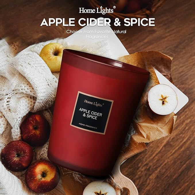 HomeLights Highly Scented Candles, Big 33.3 oz for Home, Natural Soy Aromatherapy Candles, Smokeless Long Lasting 130h with 3 Cotton Wicks, Candles Gifts for Women & Men - Apple Cider & Spice - Bloomnest