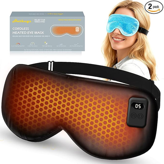 Cordless Heated Eye Mask, Silk Warm Eye Compress for Dry Eyes, Eye Relief, Improved Sleep, Washable Eye Heating Pad for Travel, 5 Temp & 6 Timers, 2-in-1 Heated & Cooling Gel Mask(2 Pack