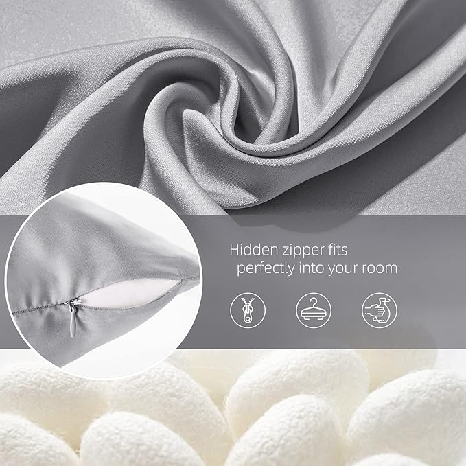 Silk Pillowcase for Hair and Skin - Mulberry Silk, Soft Breathable Smooth Both Sided With Zipper - Beauty Sleep Pillow Case for Gift (Queen, Silver Gray) - Bloomnest