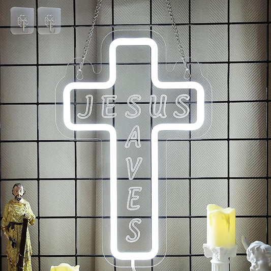 Jesus Cross Neon Sign for Wall Decor, Attivolife Light up Special Religional LED Lamp with Dim USB Powered, Unique Home Living Room Business Cafe Shop Bar Party Decor Birthday Christmas Day Gift - Bloomnest