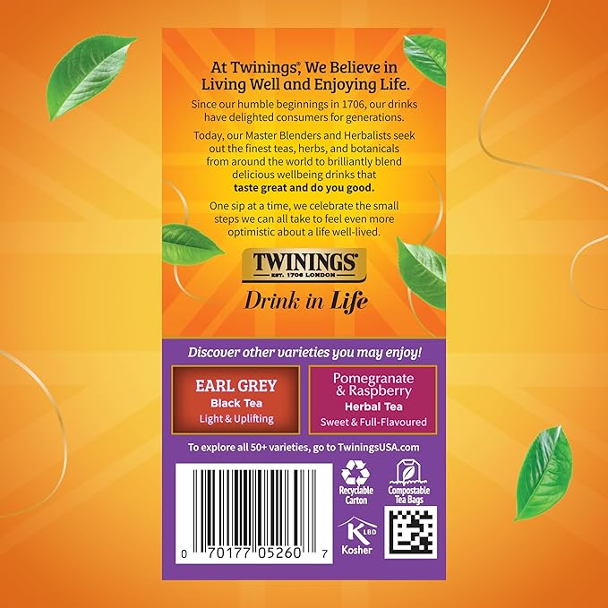 Twinings Blackcurrant Breeze Black Tea Individually Wrapped Bags, 20 Count (Pack of 6), Sweet, Tangy Taste, Caffeinated, Enjoy Hot or Iced, 120 Teabags - Bloomnest