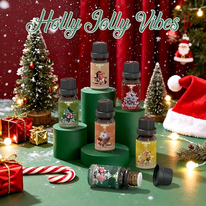 ARVIDSSON Christmas Fragrance Oil Set, Winter Essential Oils for Diffuser, Candle Making - Christmas Spirit, Gingerbread, Apple Cinnamon, Candy Cane, Mistletoe, Holiday Diffuser Oils Gift Set - Bloomnest