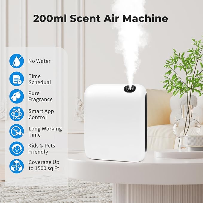 Upgraded Scent Air Machine for Home, 1500 Sq.Ft Hotel Collection Diffuser with Smart Cold Air Technology, Bluetooth Waterless Essential Oil Diffuser for Large Room, Hotel, Spa, Office - Bloomnest