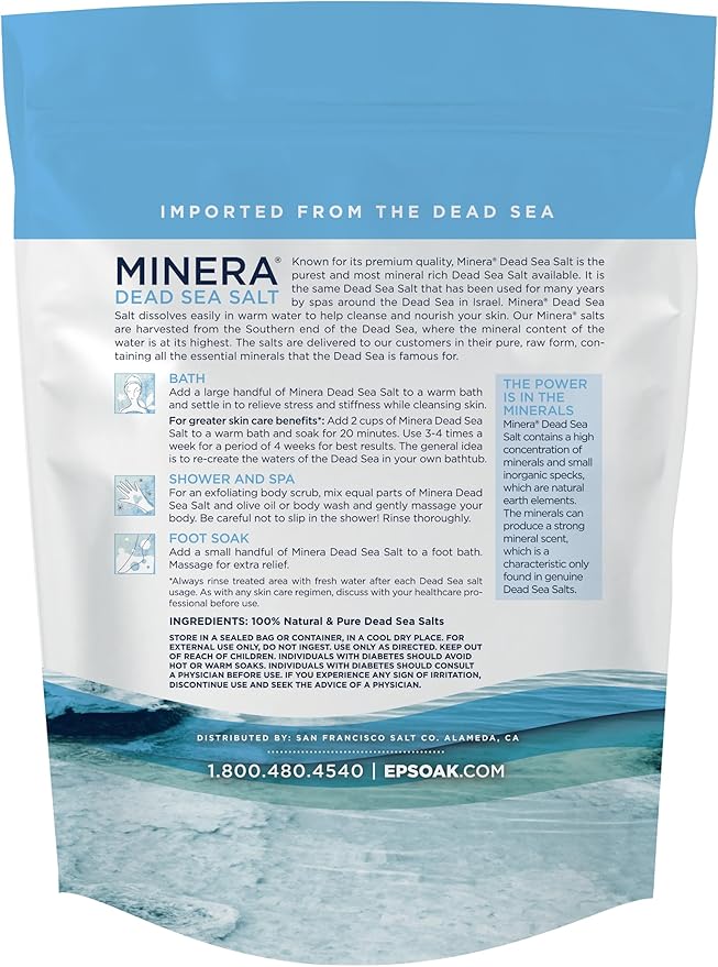 Minera Fine Grain Dead Sea Salt for Bath & Soaking – 57 lbs (3 x 19 lb Bags), Fast-Dissolving, 100% Pure & Natural, Unscented, Skin-Nourishing Bulk Sea Salt - Bloomnest
