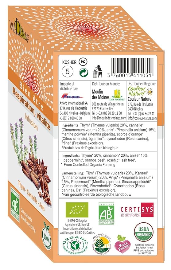 Valdena Bio Thyme, Cinnamon and Anise Tea Blend, Organic Herbal Teas for Stomach and Digestion Relief, (Pack of 3, Total of 60 Individually Wrapped Tea Bags) - Bloomnest