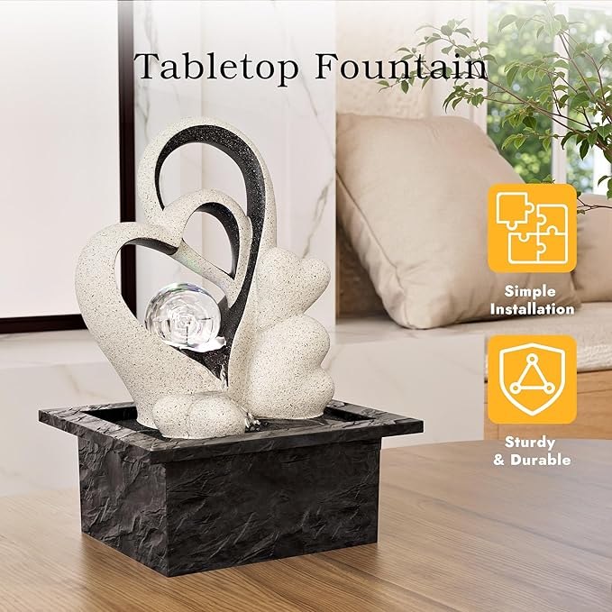 Tabletop Water Fountain, Indoor Desktop Waterfall, Zen Meditation Fountain with LED Lights Rolling Ball, Home Office Decor White - Bloomnest