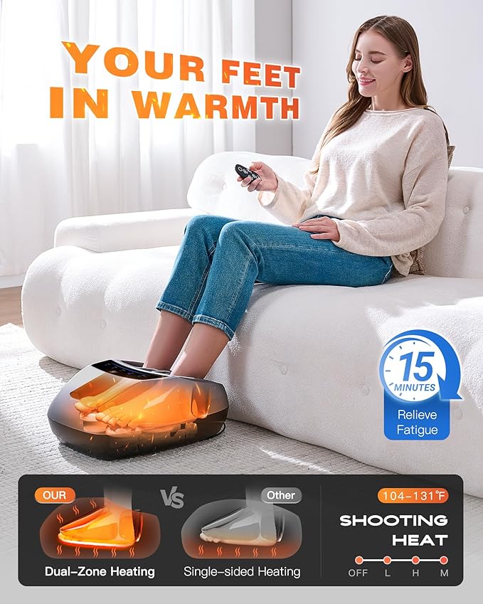 KINGJOY Foot Massager with Heat for Neuropathy, [2025 Upgraded], Deep Kneading Shiatsu Foot Massager for Plantar Fasciitis, Fits Up to Men Size 14, Gifts for Women Mom Men Dad Seniors - Bloomnest