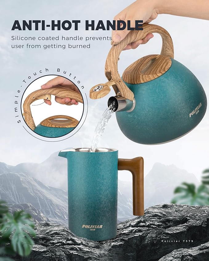 POLIVIAR Tea Kettle, 2.7 Quart Stovetop Tea Kettle, Audible Whistling Teapot with Crackle Finish, Food Grade Stainless Steel for Anti-Rust, Anti Hot Handle, Suitable for All Heat Sources (JX2023-LYD) - Bloomnest