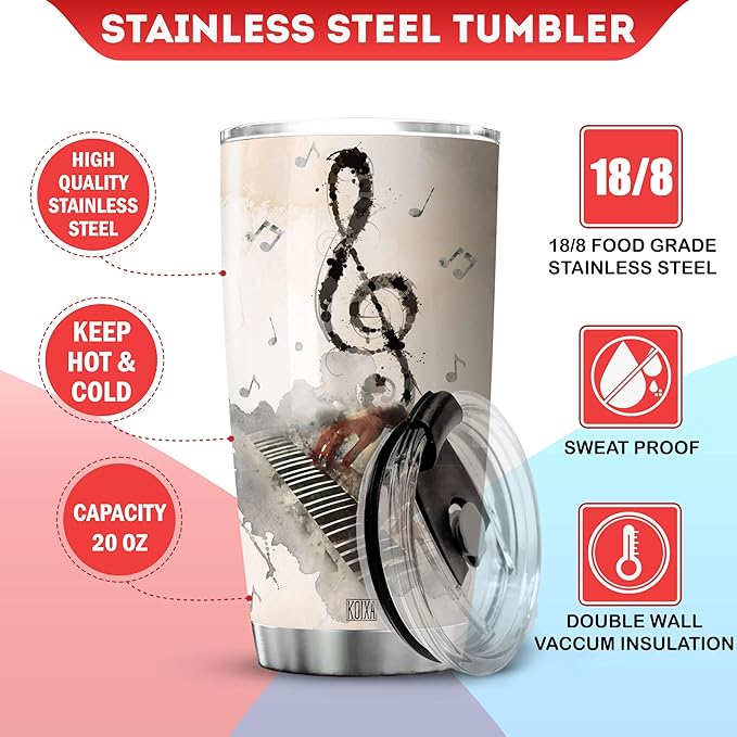 Piano Coffee Tumbler 20 Oz With Lid And Into The Music I Get To Lose My Mind And Find My Soul Pianist Gifts For Women Insulated Cup Music Enthusiast Gifts For Piano Teachers - Bloomnest