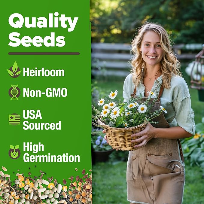 HOME GROWN Medicinal Herb Seeds Vault – 2,000+ Seeds, 6 𝗡𝗢𝗡-𝗚𝗠𝗢 𝗨𝗦𝗔 Heirloom Varieties for Indoor & Outdoor Garden – Lavender, Chamomile,Mint,Lemon Balm,Peppermint,Echinacea +Garden Markers