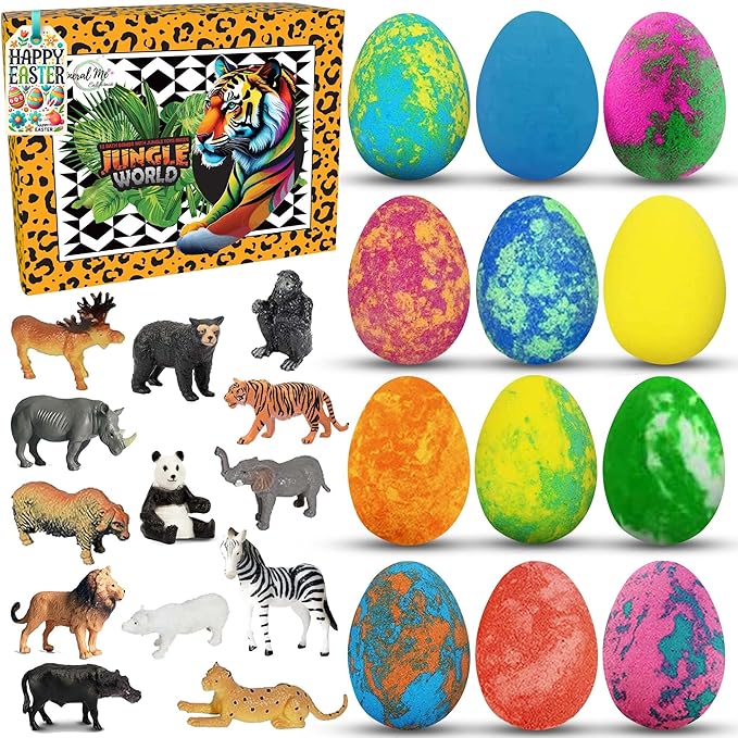 Bath Bombs for Kids with Surprise Inside- 12 pk Kids Bath Bombs with Jungle Toys, Organic, Natural, Skin-Moisturizing Bubble BathBombs. Stocking Stuffers Christmas Gifts for Boys, Girls, Toddlers - Bloomnest