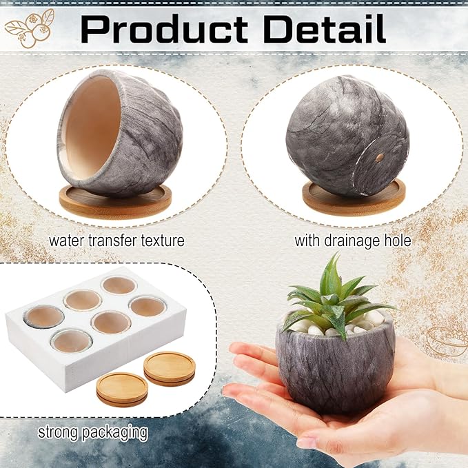 Marbling Ceramic Flower Pot 3.35 Inch Succulent Small Plant Cactus Herbs Planter Ceramic Pot with Drainage Hole Matte Round Container(4 Pcs,Modern Style) - Bloomnest