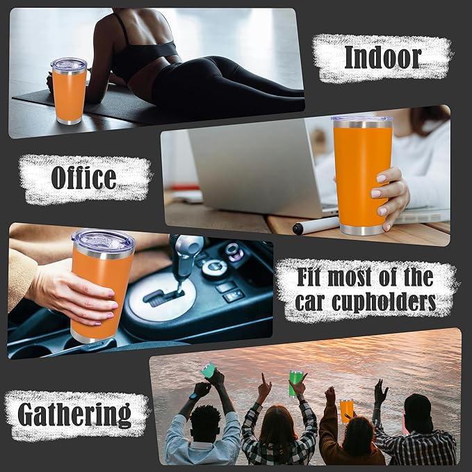 20 oz Tumbler Coffee Travel Tumblers Bulk with Lid Stainless Steel Double Wall Vacuum Insulated Mug Powder Coated Cups fit Car Cupholder for Hot and Cold - Orange, 1Pack - Bloomnest