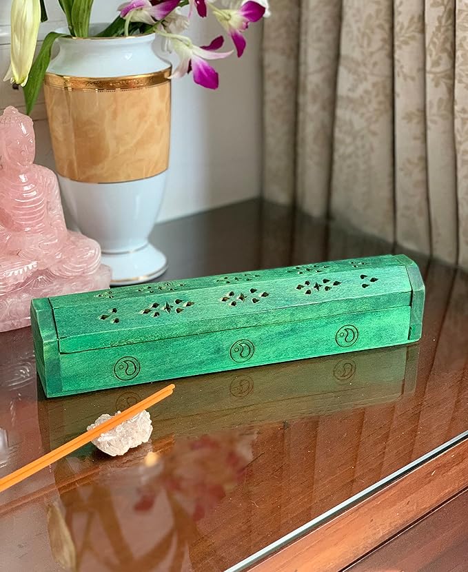 Wooden Incense Stick & Cone Burner Holder Coffin with Storage Compartment Organic Eco Friendly Ash Catcher Agarbatti Holder Rustic Style for Meditation Yoga Aromatherapy Home Fragrance Product - Bloomnest