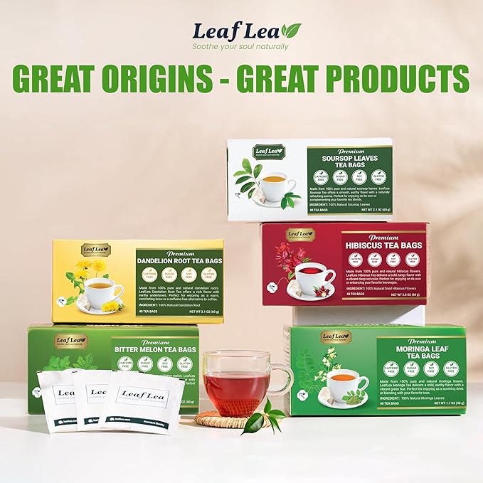 LeafLea 120 Hibiscus Tea Bags, 100% Pure Natural Hibiscus Flowers Herbal Tea, Natural Red Hibiscus Flower Tea, Te de Hibisco, Caffeine-Free, No Sugar, Vegan, Non-GMO, Rich in Flavor & Color, Pack of 3 - Bloomnest