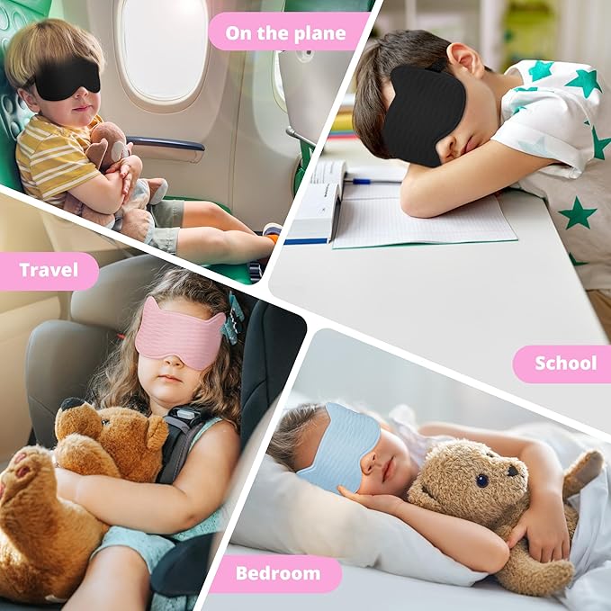 3D Kids Sleep Eye Mask: 3D Contoured Cup Sleeping Masks, Blindfold Sleep Eye Cover with Adjustable Strap, Memory Foam Lightweight Night Eyeshade for Boys Girls Teens (Rose Red) - Bloomnest