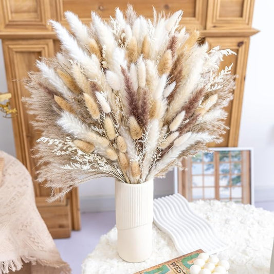 180PCS Natural Dried Pampas Grass Boho Home Decor Bouquet Phragmites Dried Flowers Bouquet for Wedding Floral Arrangements Home Decorations (180PCS) - Bloomnest