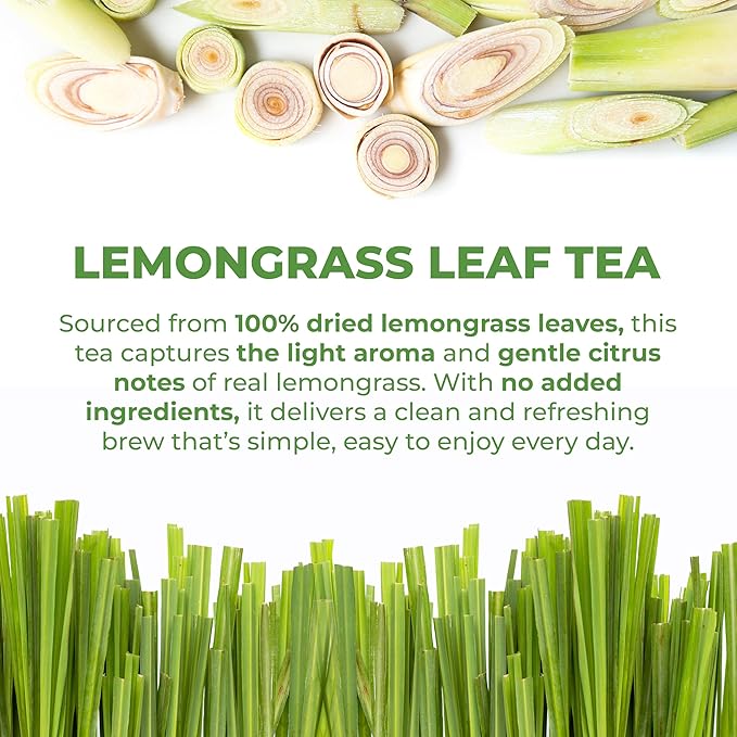 LeafLea Lemongrass Tea Bags, 40 Count, 100% Natural Lemongrass Leaves, Te Limon Grass, Te de Limoncillo Herbal Tea with Smooth Light Aroma, Sugar-Free, Caffeine-Free, Non-GMO, Vegan Friendly - Bloomnest