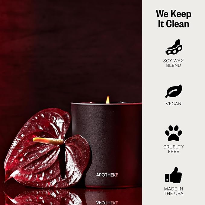 Apotheke Signature Scented Candles for Home, Charcoal Rouge - 10.5 oz - Soy Wax, Non Toxic, Large Jar Black - Luxury Candle Gifts for Women & Men - Birch Wood, Elemi, Damask Rose, and Smoke - Bloomnest