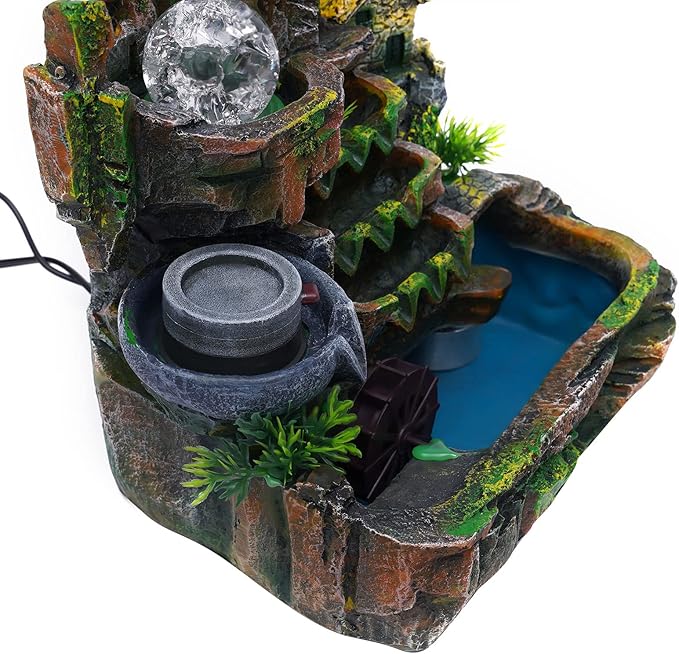 Rockery Fountain, Rockery Tabletop Fountain, Indoor Waterfall Feature with Automatic Pump, for Home Office Desk Decoration, Relaxation Desktop Fountain Waterfall with LED Lamp Atomization Effect - Bloomnest