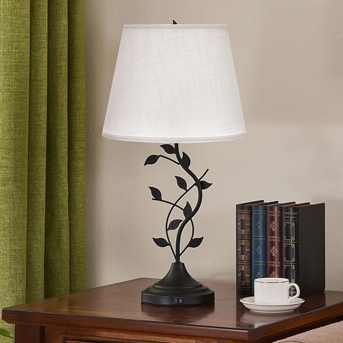 Kakanuo USB Table Lamp Bedside Lamp with USB C Charging Ports, White Traditional Nightstand Lamp Desk Lamp Large Retro Table Lamp for Bedroom and Living Room - Bloomnest