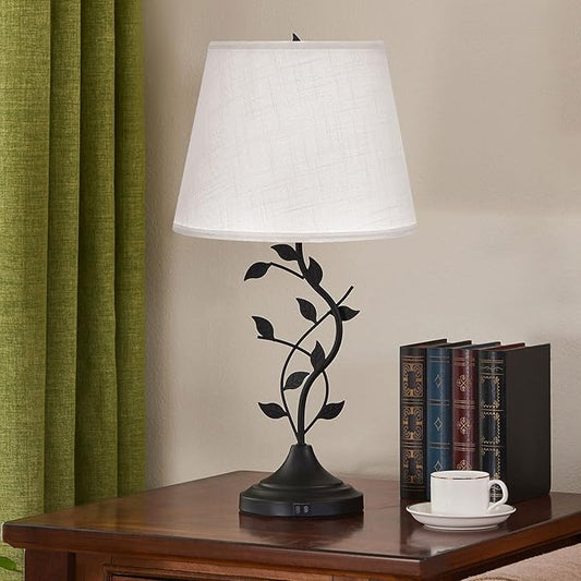 Kakanuo USB Table Lamp Bedside Lamp with USB C Charging Ports, White Traditional Nightstand Lamp Desk Lamp Large Retro Table Lamp for Bedroom and Living Room - Bloomnest