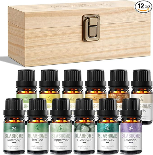 Essential Oils for Diffusers for Home – 12-Pack Essential Oil Set for Sleep & Refreshing Scents – Premium Aromatherapy Diffuser Oils Scents for Home in Wooden Gift Box, Best Gift for Any Occasion - Bloomnest
