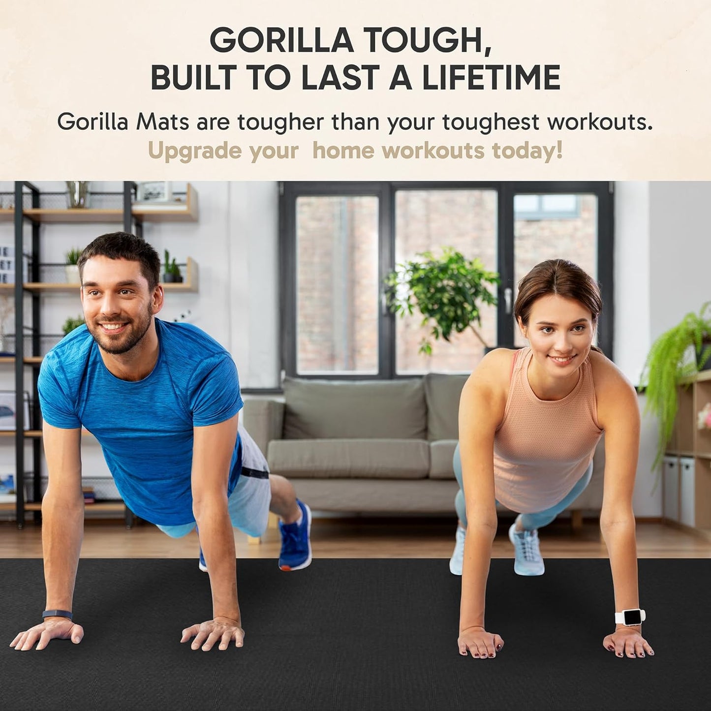 Gorilla Mats Premium Large Exercise Mat – 7' x 5' x 1/4" Ultra Durable, Non-Slip, Workout Mat for Instant Home Gym Flooring – Works Great on Any Floor Type or Carpet – Use With or Without Shoes