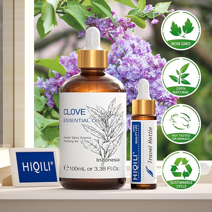 HIQILI 100ML Clove Oil for Teeth and Gums, Tooth Aches, Spray, Aromatherapy, 100% Pure Natural - 3.38 Fl Oz - Bloomnest