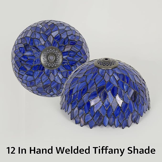 Tiffany Style Table Lamp Vintage Stained Glass Desk Lamp Deep Blue Purple Wisteria Bedside Reading Light Decor Bedroom Living Room Home Office D12 xH18 - Bloomnest